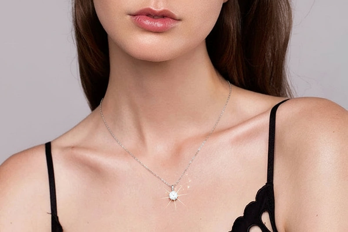 1.0 Carat D Color Round Moissanite Crown Pendant Necklace