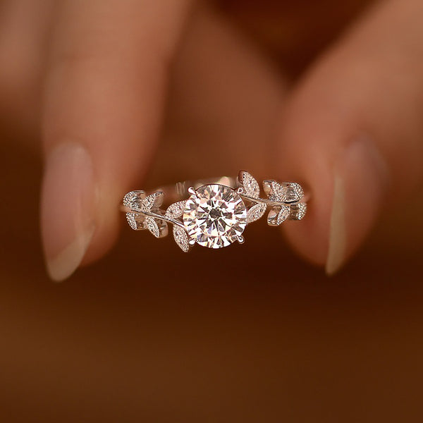 1CT Leaf Moissanite Diamond Engagement Ring with GRA | 925 Sterling Silver Plated White Gold Wedding Band Promise Ring for Women