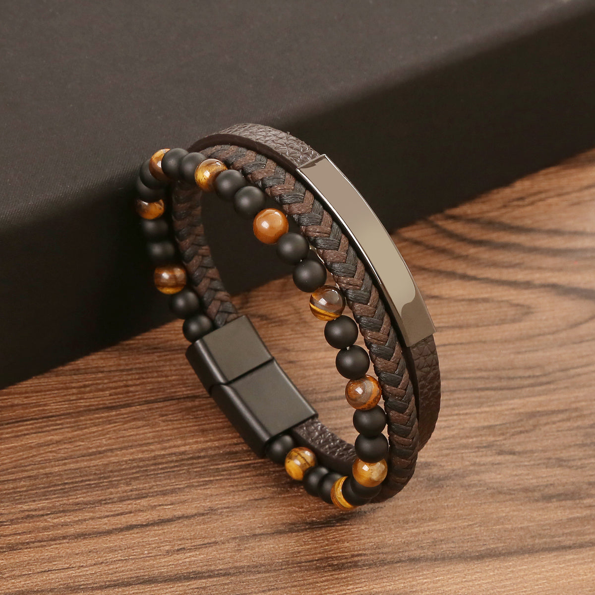 Boho Men’s Tiger Eye Bracelet | Handmade Leather Multilayer Wristband