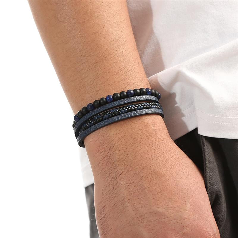 Boho Men’s Tiger Eye Bracelet | Handmade Leather Multilayer Wristband