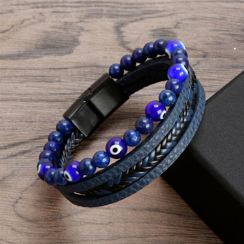 Tiger Eye Bracelet for Men | Boho Multi-Layer Leather Bracelet