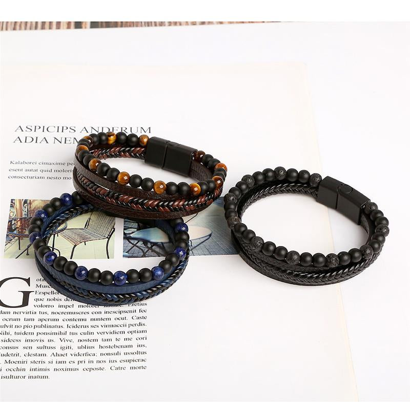 Boho Men’s Tiger Eye Bracelet | Handmade Leather Multilayer Wristband
