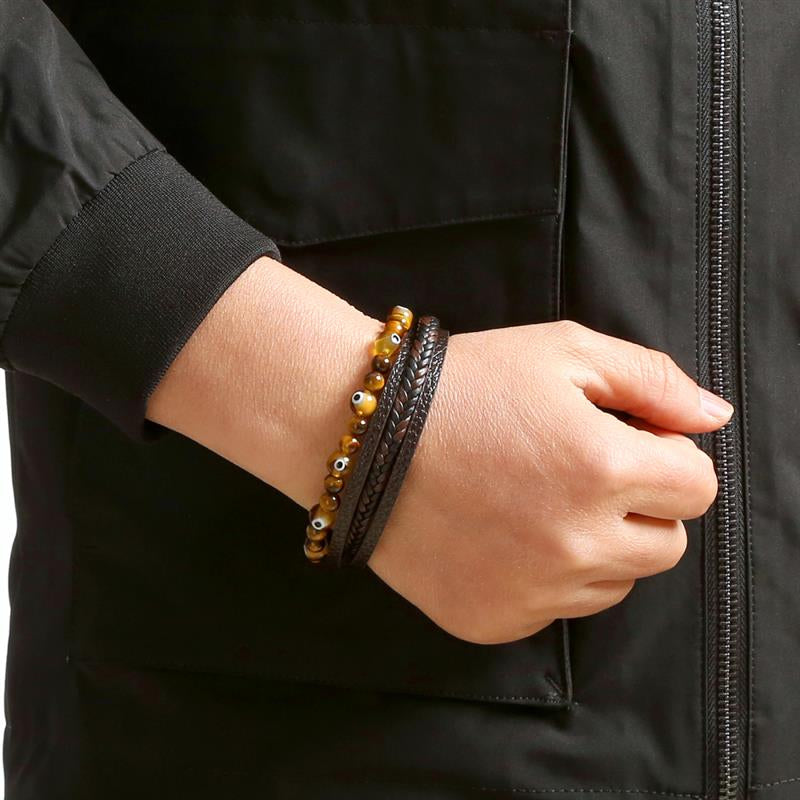 Tiger Eye Bracelet for Men | Boho Multi-Layer Leather Bracelet