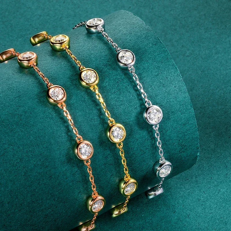 2.4 Carat Moissanite Tennis Bracelet | 925 Sterling Silver | Round Cut, Classic Bubble Design with GRA Certification for Women Birthday Anniversary Gift
