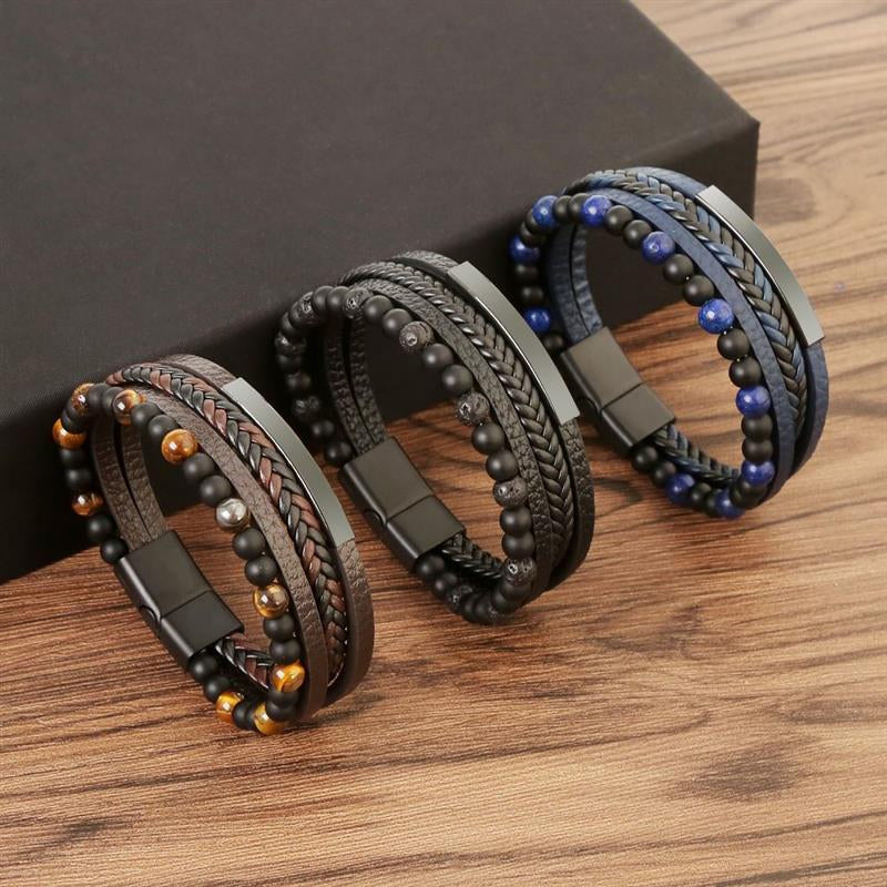 Tiger Eye Bracelet for Men | Boho Multi-Layer Leather Bracelet