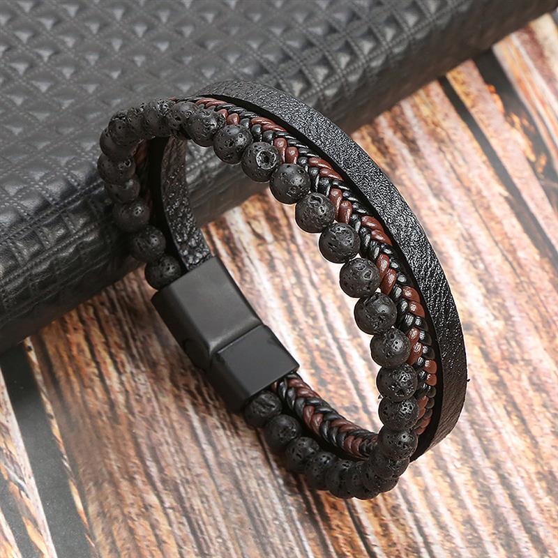 Boho Men’s Tiger Eye Bracelet | Handmade Leather Multilayer Wristband