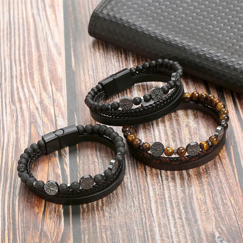 Boho Men’s Tiger Eye Bracelet | Handmade Leather Multilayer Wristband