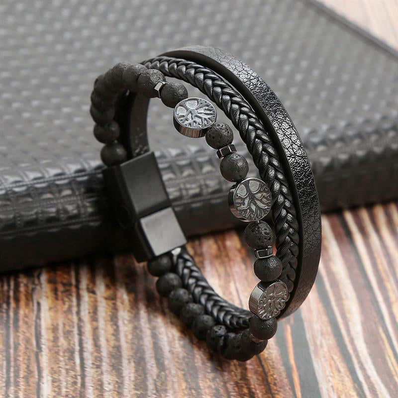 Boho Men’s Tiger Eye Bracelet | Handmade Leather Multilayer Wristband