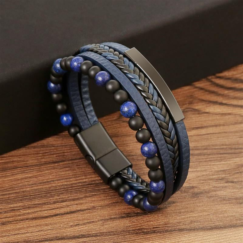 Tiger Eye Bracelet for Men | Boho Multi-Layer Leather Bracelet