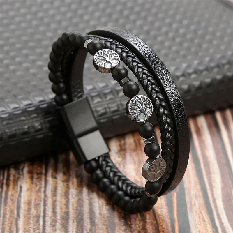 Boho Men’s Tiger Eye Bracelet | Handmade Leather Multilayer Wristband