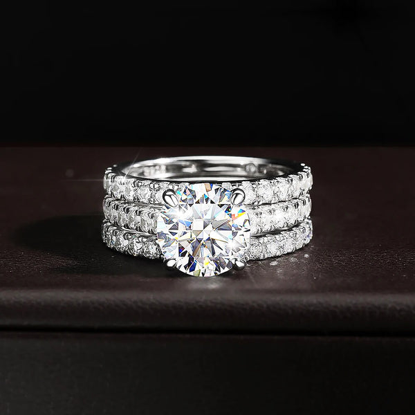 3CT 9mm Moissanite Engagement Ring | 18K White Gold-Plated 925 Silver Wedding Band
