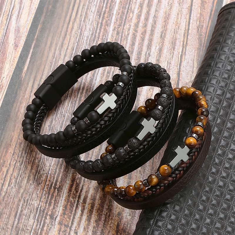 Tiger Eye Bracelet for Men | Boho Multi-Layer Leather Bracelet