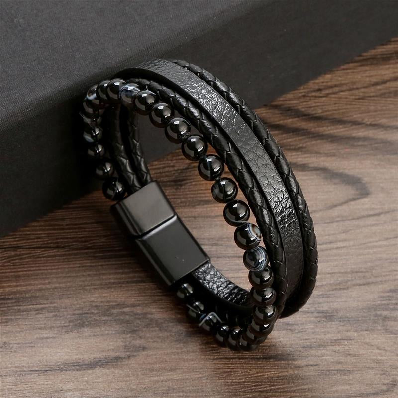 Boho Men’s Tiger Eye Bracelet | Handmade Leather Multilayer Wristband