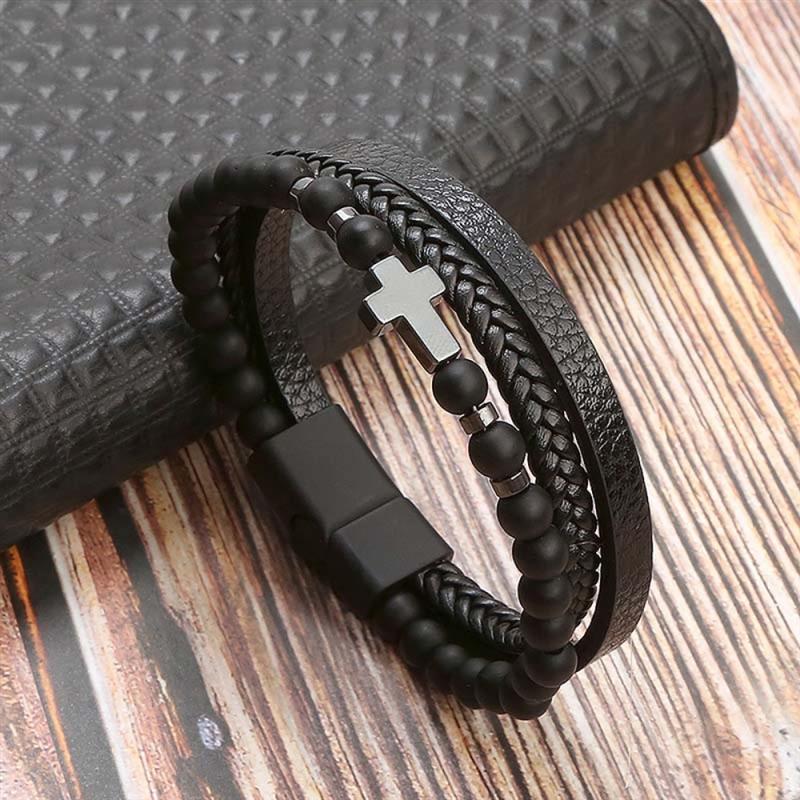 Tiger Eye Bracelet for Men | Boho Multi-Layer Leather Bracelet