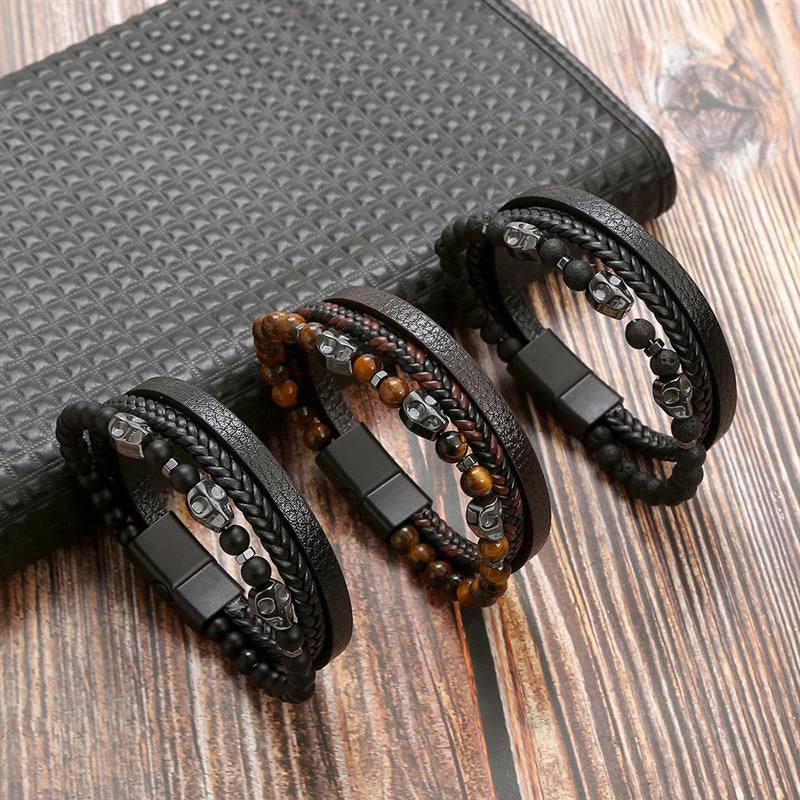 Boho Men’s Tiger Eye Bracelet | Handmade Leather Multilayer Wristband