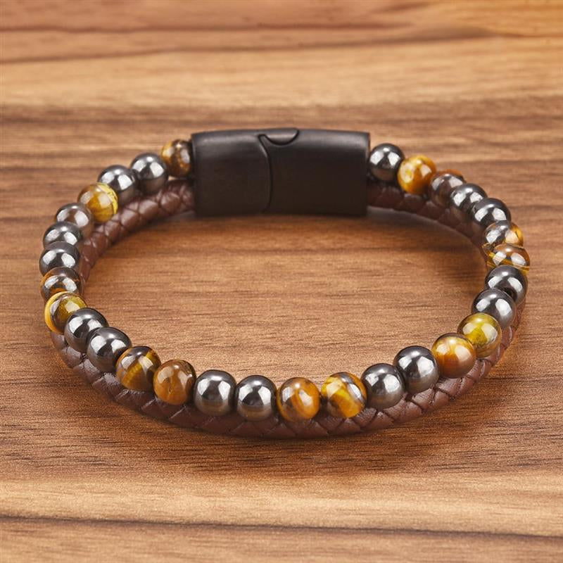 Boho Men’s Tiger Eye Bracelet | Handmade Leather Multilayer Wristband