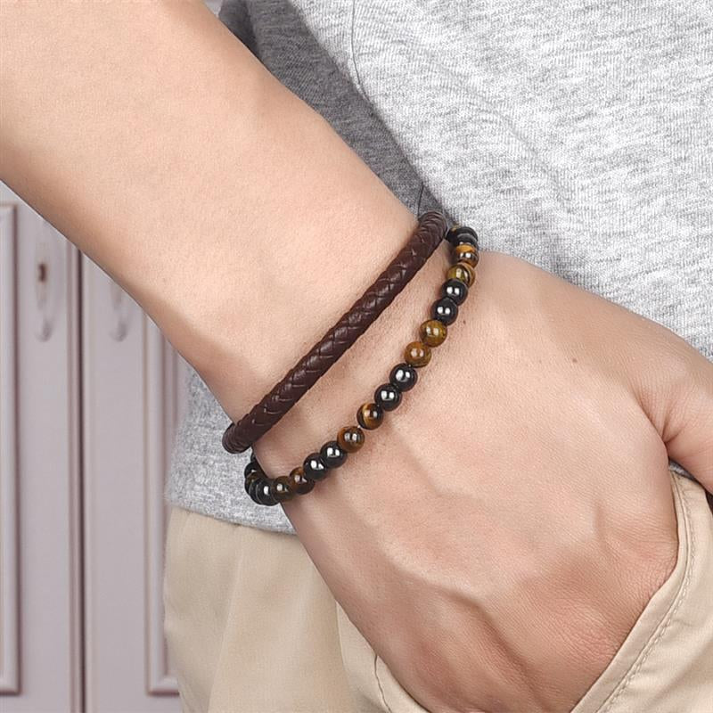 Boho Men’s Tiger Eye Bracelet | Handmade Leather Multilayer Wristband