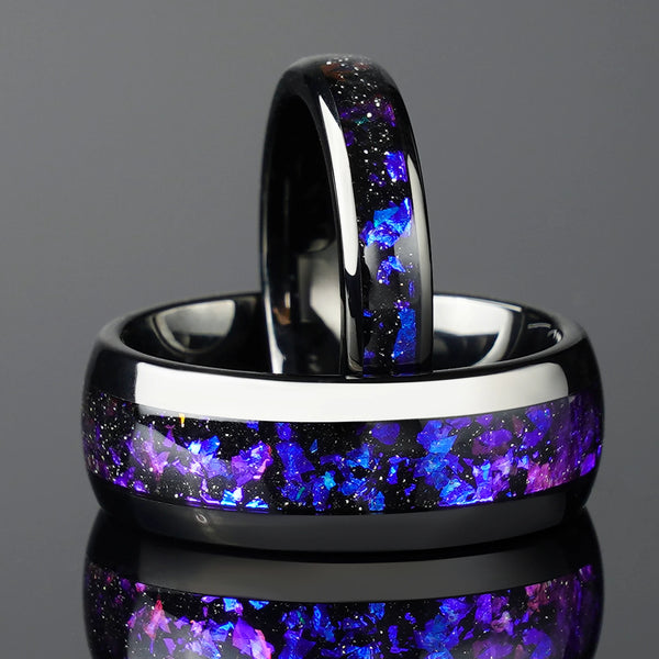 4mm & 8mm Amethyst Black Tungsten Ring – Wedding & Engagement Band, Birthday & Anniversary Gift for Him & Her
