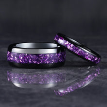4mm & 8mm Amethyst Black Tungsten Ring – Wedding & Engagement Band, Birthday & Anniversary Gift for Him & Her
