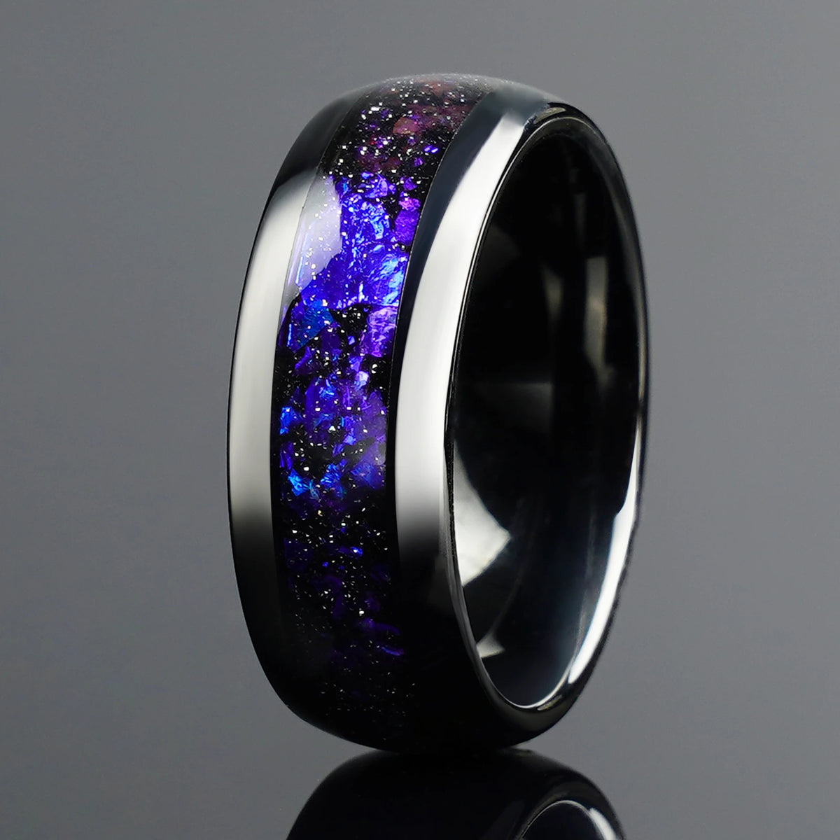 4mm & 8mm Amethyst Black Tungsten Ring | Wedding & Engagement Band for Him & Her
