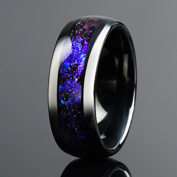 4mm & 8mm Amethyst Black Tungsten Ring | Wedding & Engagement Band for Him & Her
