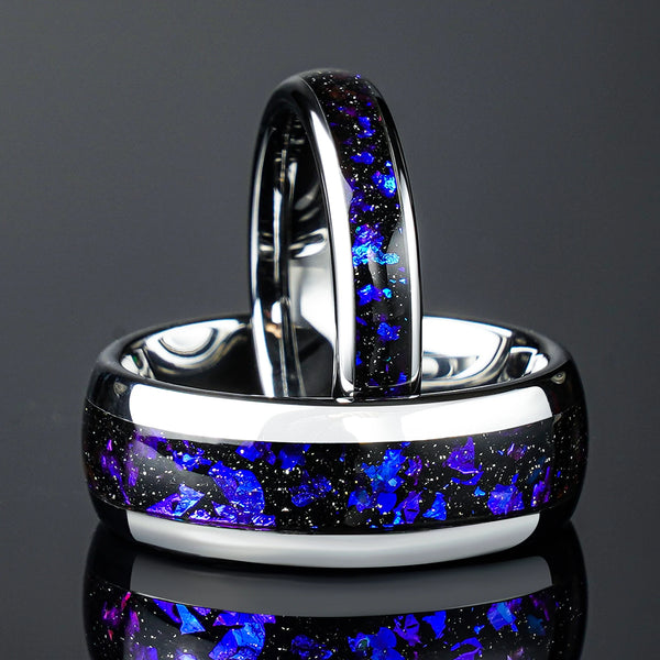 4mm & 8mm Colorful Nebula Outer Space Silver Tungsten Wedding Engagement Ring – Anniversary & Birthday Gift for Him & Her
