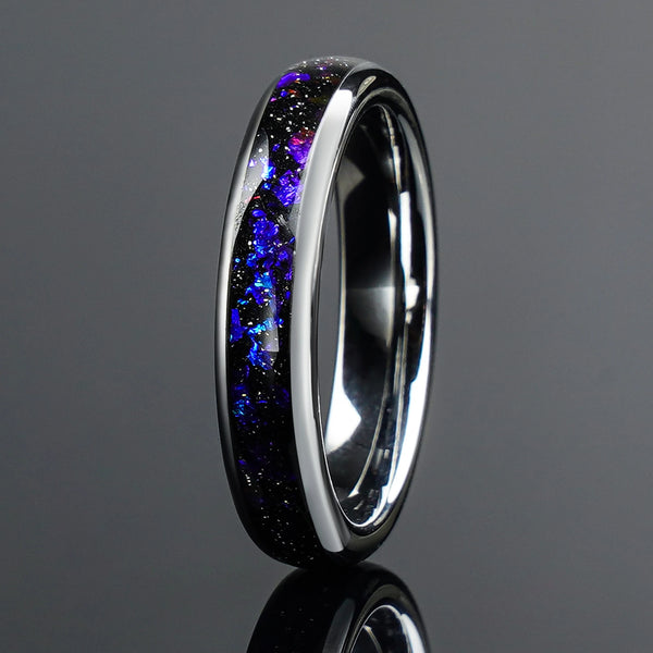 4mm & 8mm Colorful Nebula Tungsten Ring | Outer Space Wedding & Engagement Band

