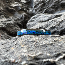 4mm Blue Opal Tungsten Ring | Highly Polished Black Band, Comfort Fit Wedding & Anniversary Gift
