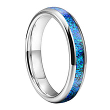 4mm Blue Opal Tungsten Wedding Band | Black Comfort Fit Ring for Men & Women
