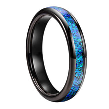 4mm Blue Opal Tungsten Wedding Band | Black Comfort Fit Ring for Men & Women
