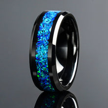 6mm & 8mm Ocean Blue Opal Tungsten Rings | Unique Wedding Bands for Him & Her
