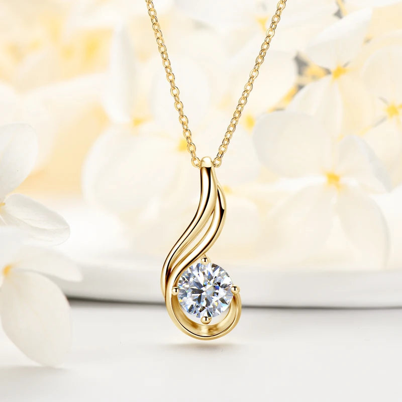 8.0mm Round D Moissanite Diamond Pendant | 2.0 Carat 925 Silver & 14k Gold-Plated Necklace
