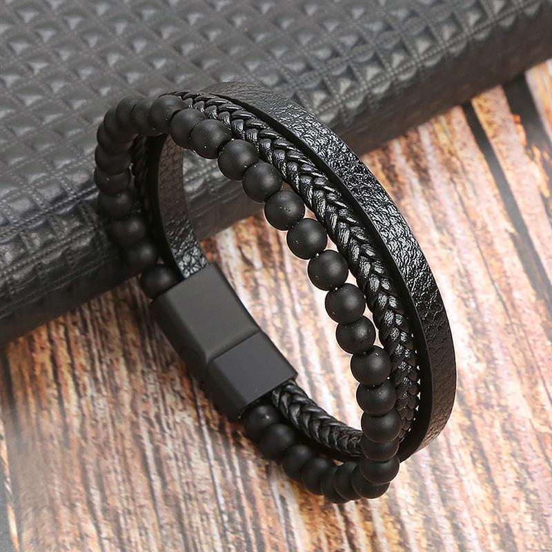 Boho Men’s Tiger Eye Bracelet | Handmade Leather Multilayer Wristband