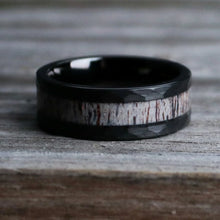 8mm Antler Inlay Black Tungsten Ring | Men’s Wedding Band, Custom Engraved Ring for Him
