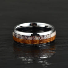 8mm Antler & Whiskey Barrel Wood Tungsten Carbide Ring | Unique Men's Wedding Band

