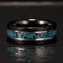 8mm Black Brushed Tungsten Carbide Ring | Crushed Turquoise Inlay, Anniversary & Party Band
