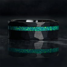 8mm Black Tungsten Carbide Ring with Green Opal Inlay | Men's Wedding & Engagement Band
