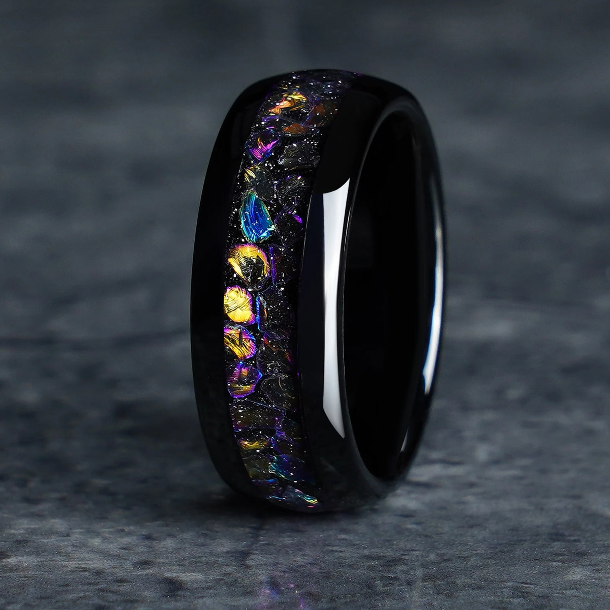 8mm Black Tungsten Carbide Ring with Nebula Inlay | Unique Wedding & Engagement Band for Men

