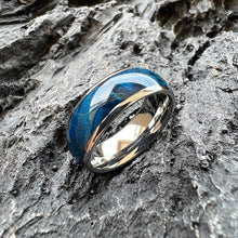 8mm Domed Tungsten Ring with Blue Dyed Box Elder Wood | Handcrafted Wedding Band
