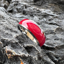8mm Domed Tungsten Wedding Band | Blood Red Dyed Box Elder Wood, Nature-Inspired Ring
