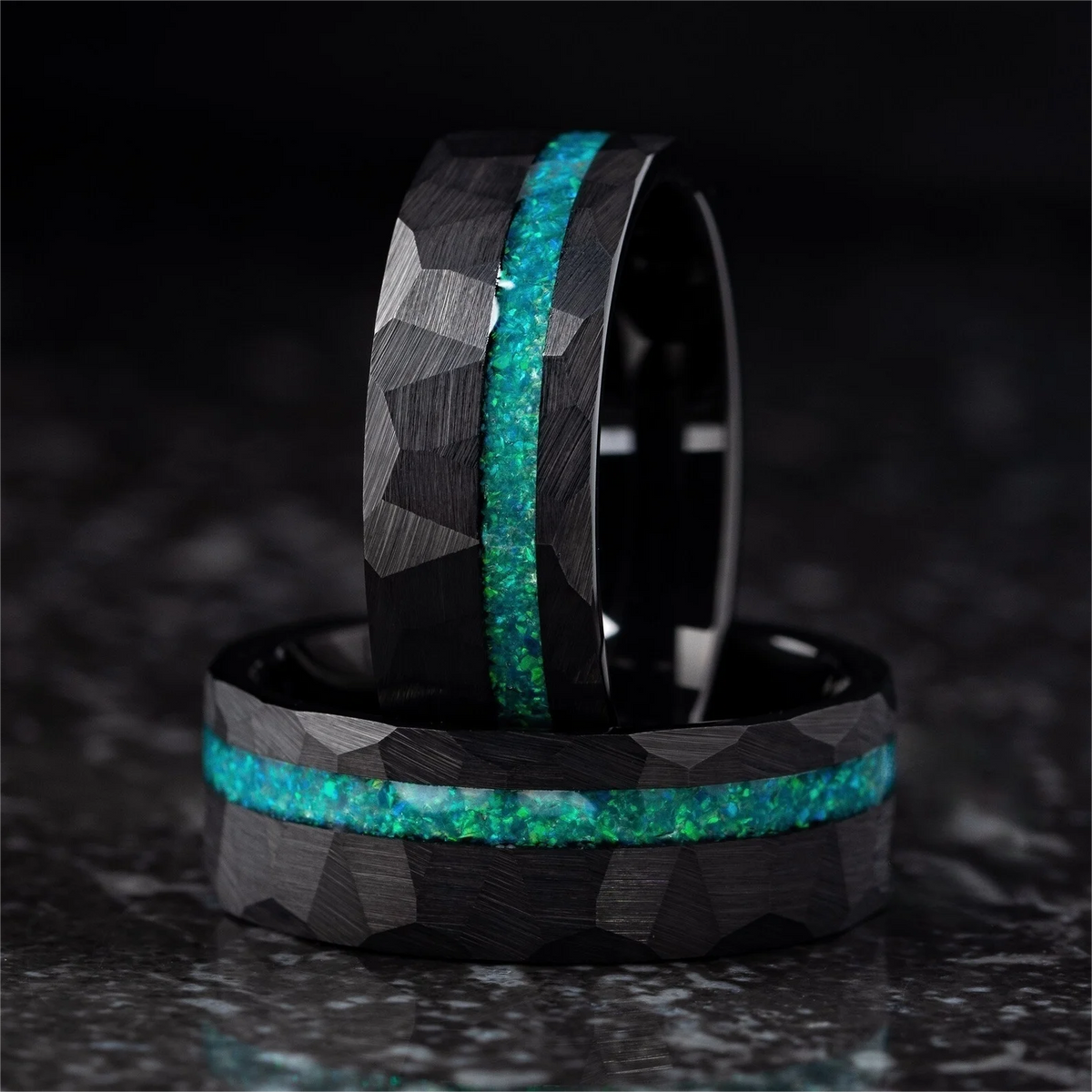 8mm Green Opal Black Tungsten Carbide Ring – Men’s Wedding & Engagement Band, Birthday & Anniversary Gift for Him

