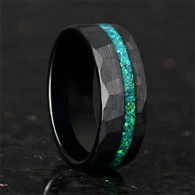8mm Green Opal Black Tungsten Carbide Ring | Men's Wedding & Engagement Band, Gift for Him
