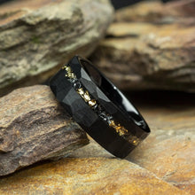 8mm Meteorite & Gold Leaf Tungsten Carbide Ring | Unique Men’s Wedding & Engagement Band
