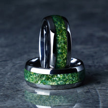 8mm Moss Agate Silver Tungsten Carbide Ring – Unique Men’s Wedding & Engagement Band, Birthday & Anniversary Gift for Him & Her
