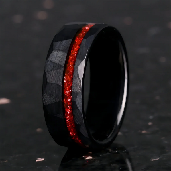 8mm Red Ruby Black Tungsten Carbide Ring | Men’s Wedding & Engagement Band
