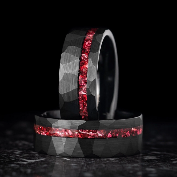 8mm Red Ruby Black Tungsten Carbide Ring – Men’s Wedding & Engagement Band, Birthday & Anniversary Gift for Him
