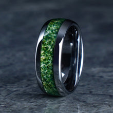 8mm Tungsten Carbide Ring with Moss Agate Inlay | Unique Men’s Wedding & Engagement Band
