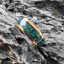 8mm Tungsten Wedding Band with Galaxy Opal & Golden Inlay | Comfort Fit for Men & Women
