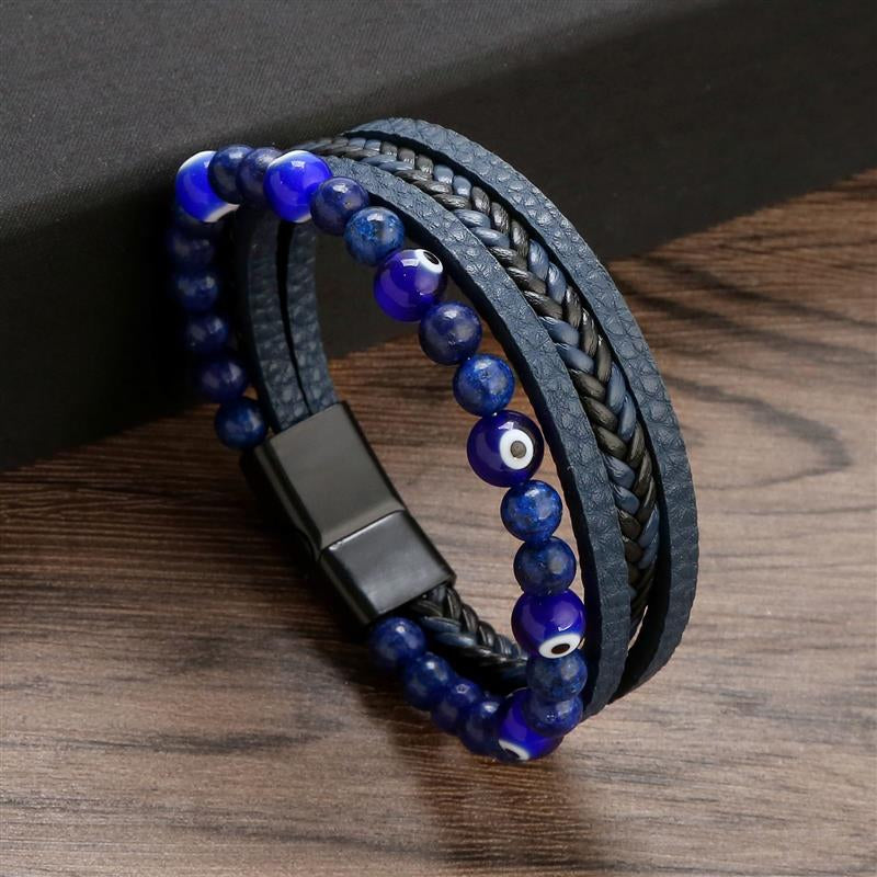 Tiger Eye Bracelet for Men | Boho Multi-Layer Leather Bracelet