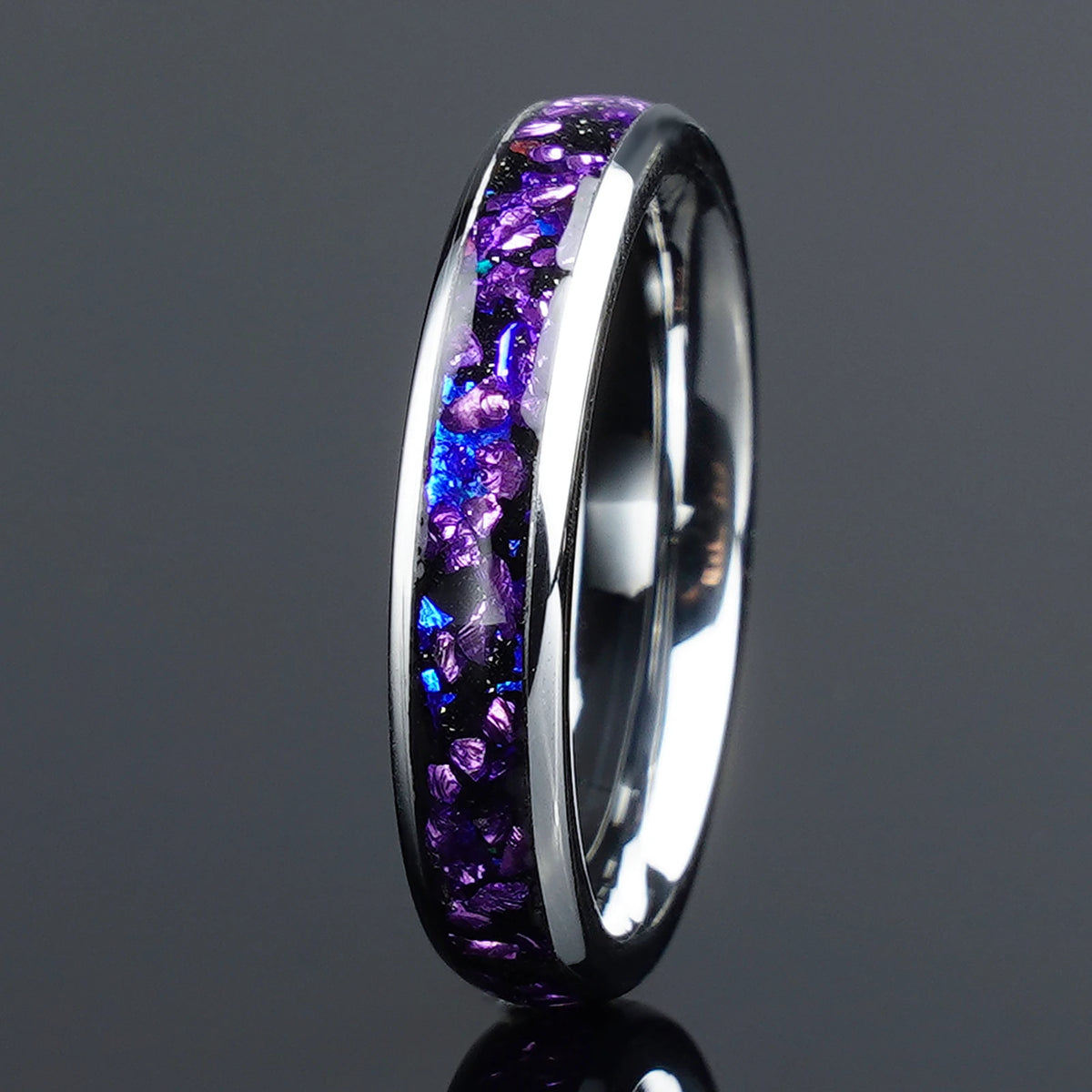 Amethyst Nebula Tungsten Couple Rings | 4mm & 8mm Wedding & Engagement Bands
